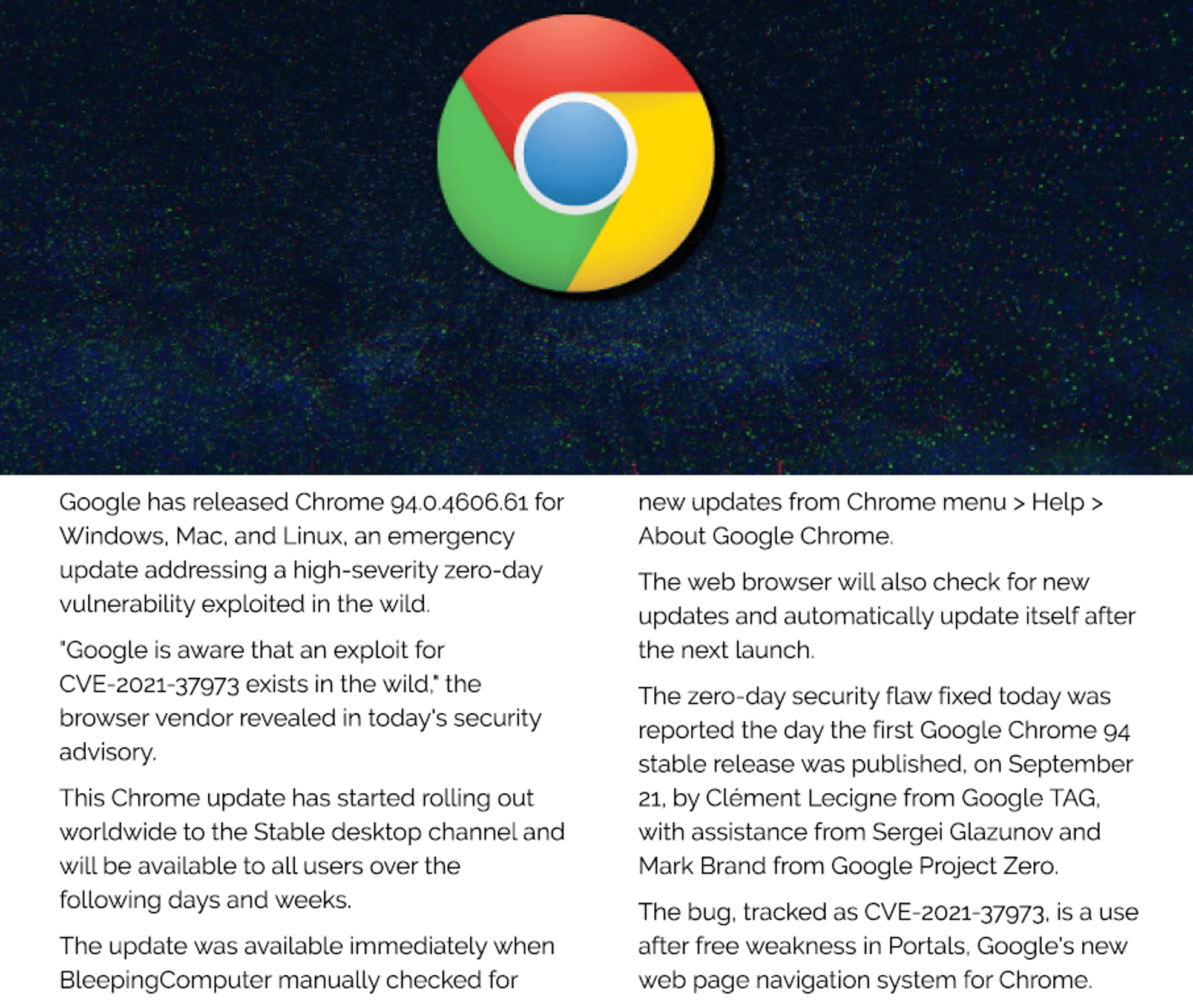 December 2021: Emergency Google Chrome Update Fixes Zero-Day Exploited In The Wild